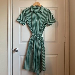 Forever 21 green/white stripped button down dress